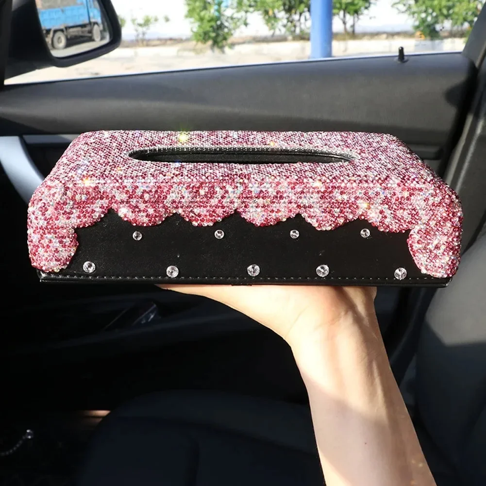 Beautiful Car Tissue Box with Crystals Towel Paper Cover Case for Women Car Home Office Sparkly Car Interior Styling Accessories