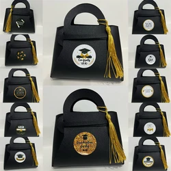 12pcs Black Leather Gift Bags Graduation Season Theme Congrats Grad Candy Packing Bag 2024 Congratulation Graduation Party Decor