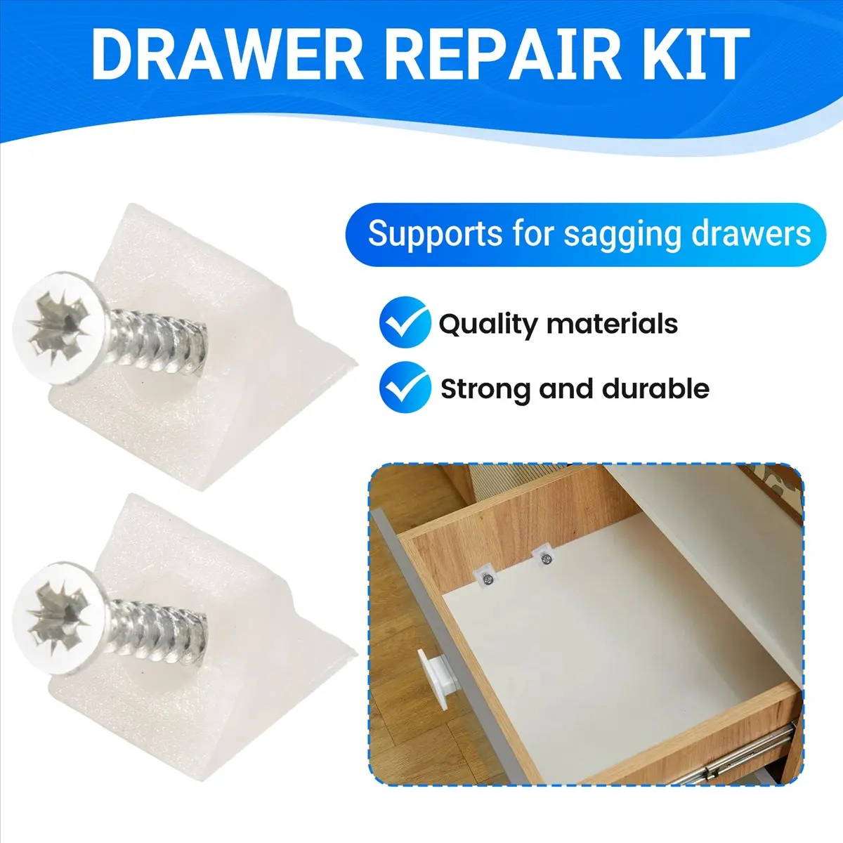 2026 B-est 50 Pcs Drawer Supports, White Plastic Drawer Bottom Sagging Repair Fixing Mending Wedges with Screws for Furniture