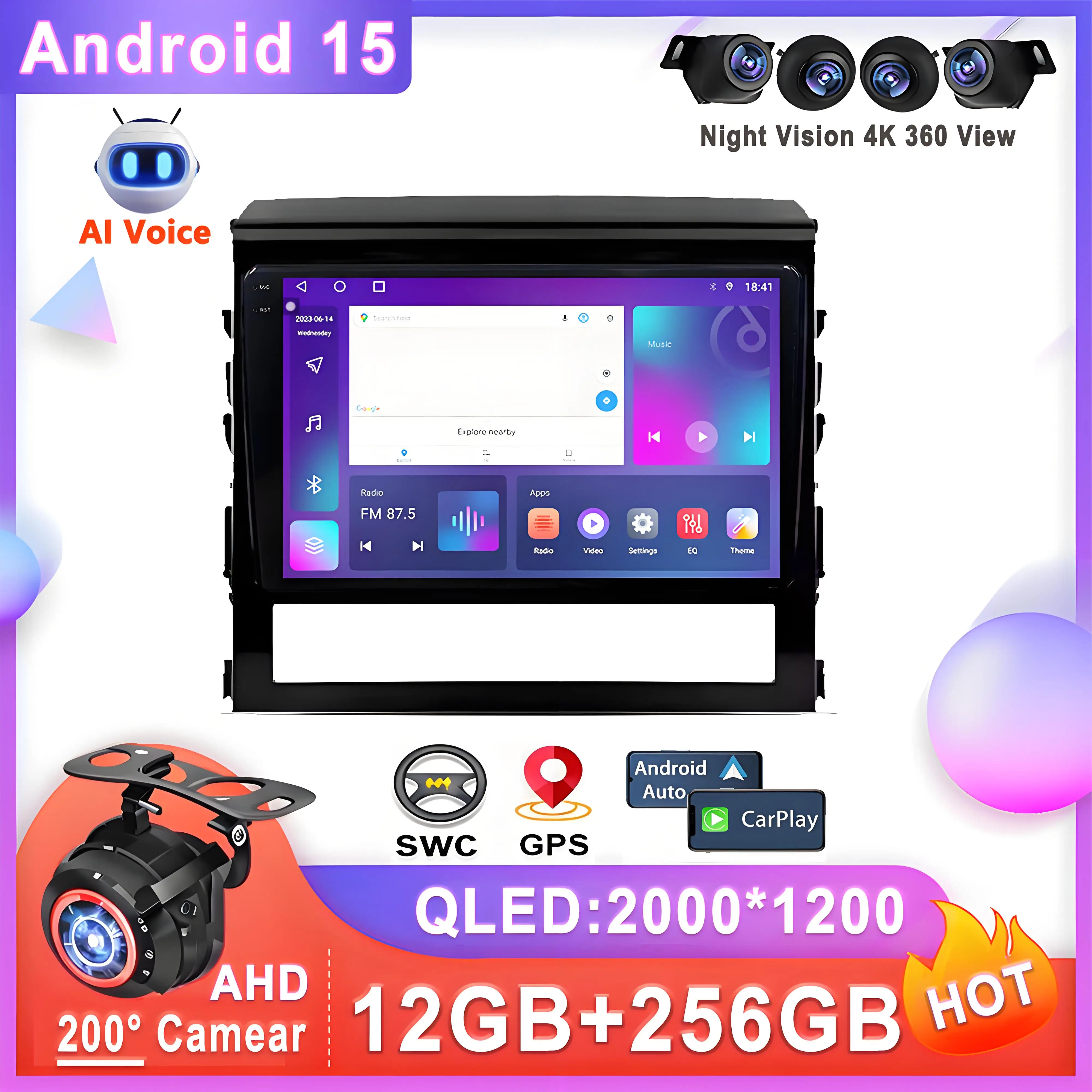 

Автомобильный радиоприемник Android 15 для Toyota Land Cruiser 200 11 2015-2020, стерео мультимедийный плеер без 2din DVD 5G 2K плеер навигация GPS