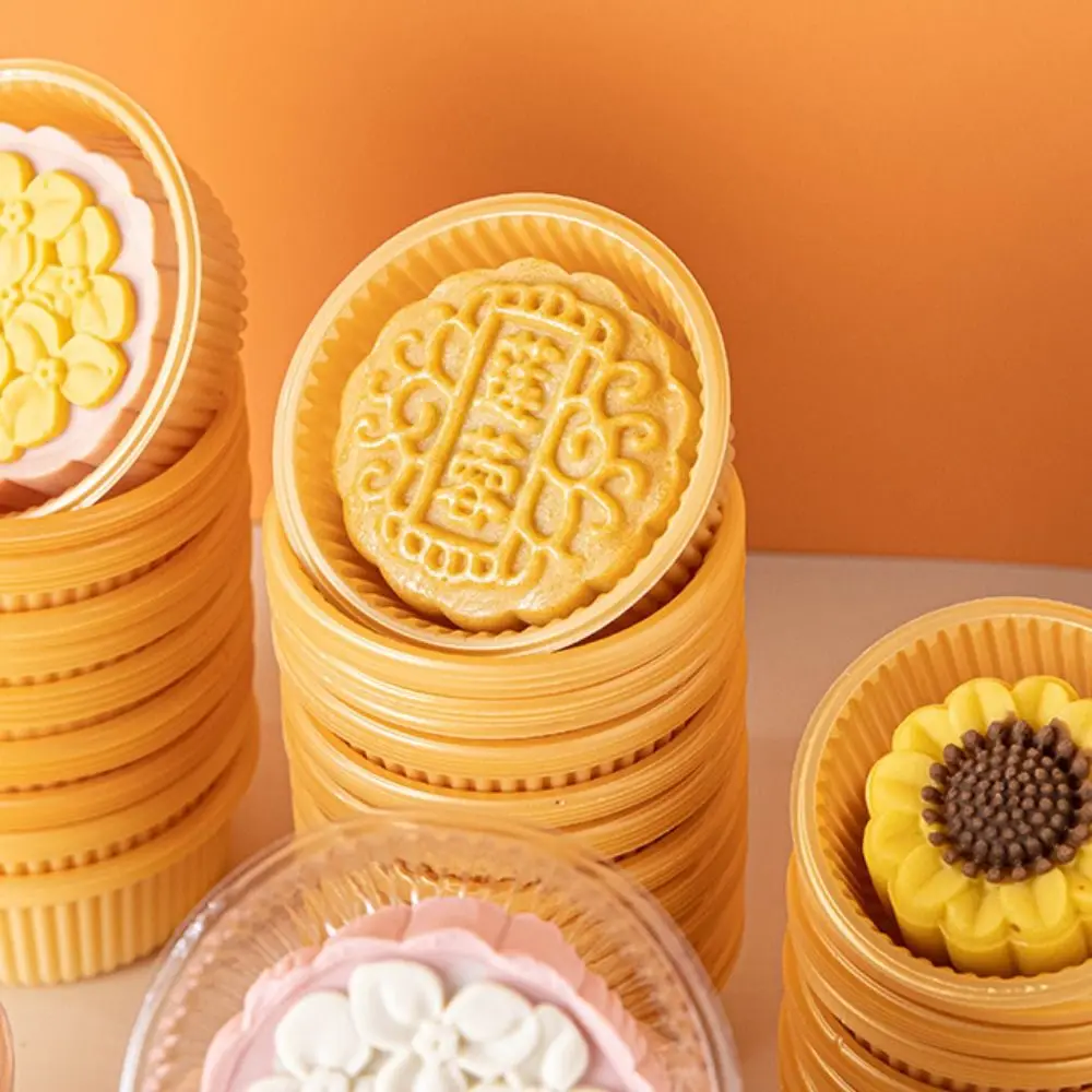 100pcs Round Mooncake Inner Tray Transparent/yellow Thickened Pastry Packaging Boxes Plastic Moon Cake Holder