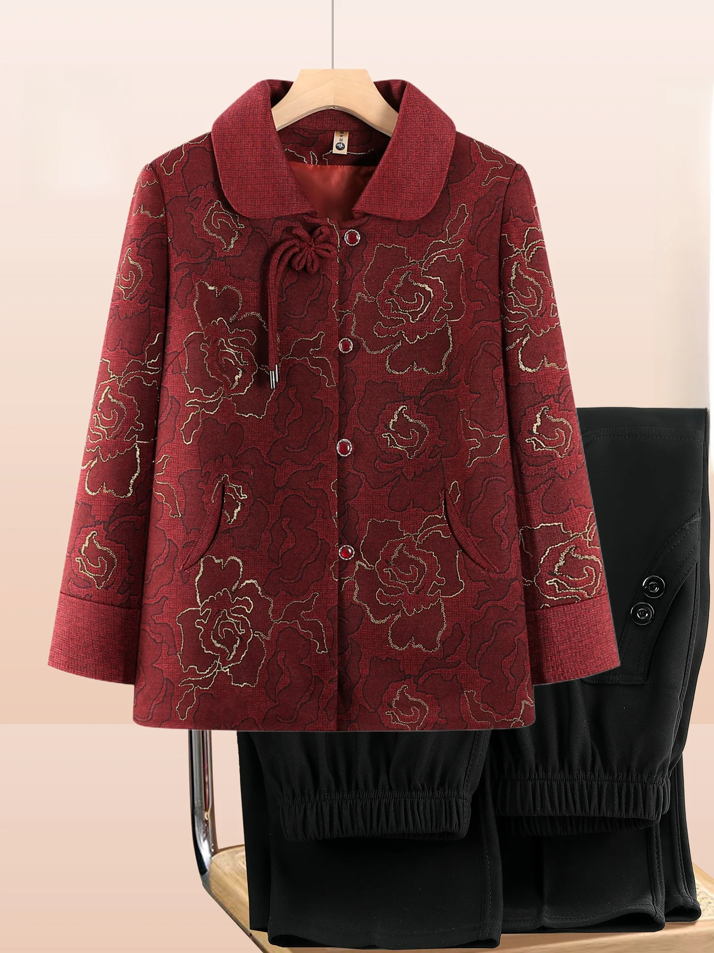 

Faionable Autumn Outerwear for ly Women Birthday Mommy Sle Traditional Tang Costume Long Sve Printed Loose Fit Coat