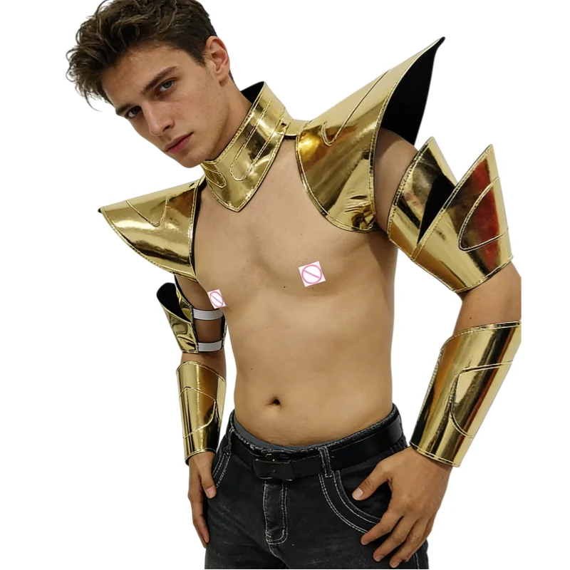 Gold Silver Shoulder Pads Armor Cuffs Set for Male Anime Cosplay Costume Party Carnival Stage Wear Gogo Dancer Show Rave Outfit