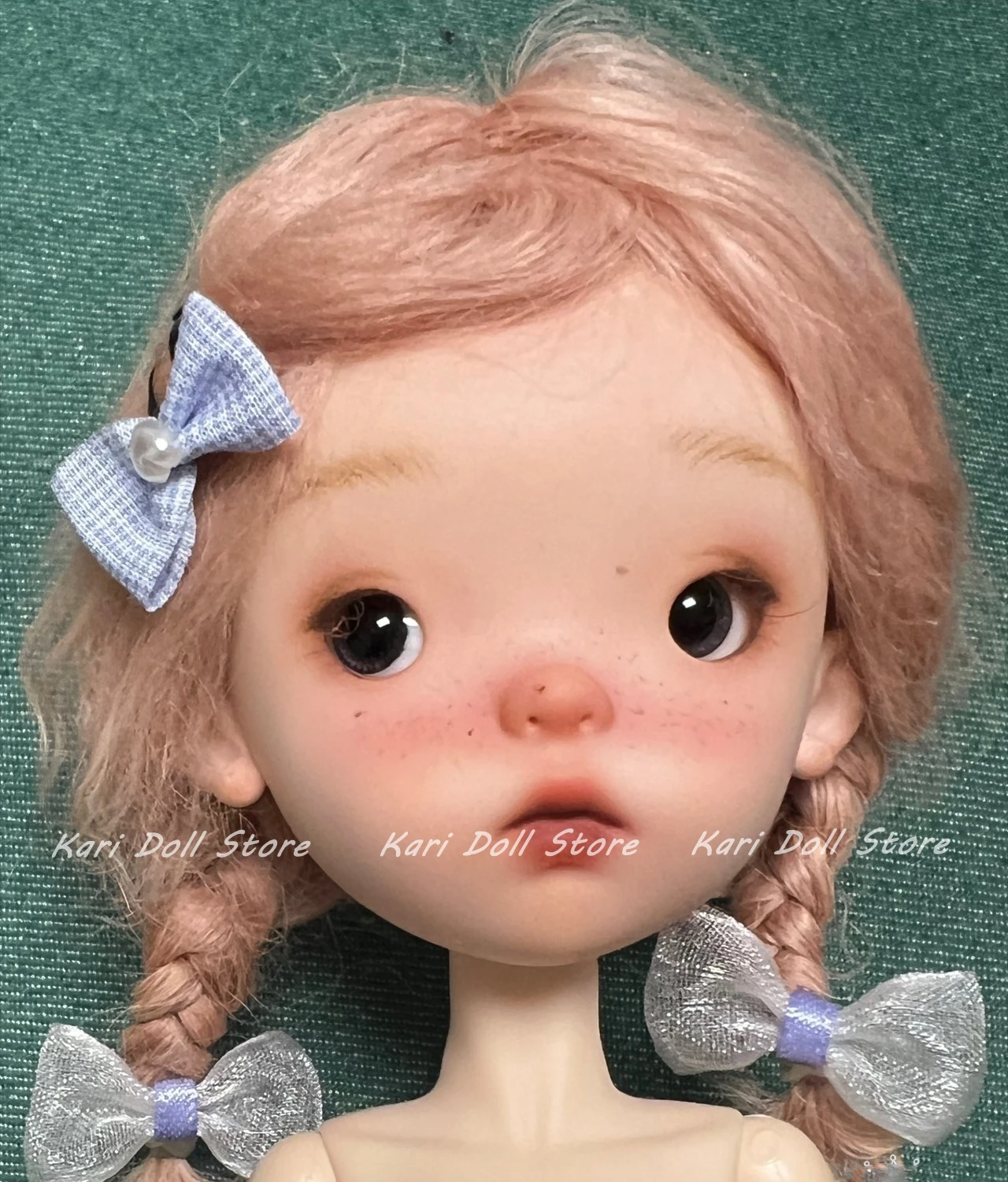 Kari Doll Natural Hard shell pink and tender beach wool wig for Landazz Landoudou Doll 16cm head circumference