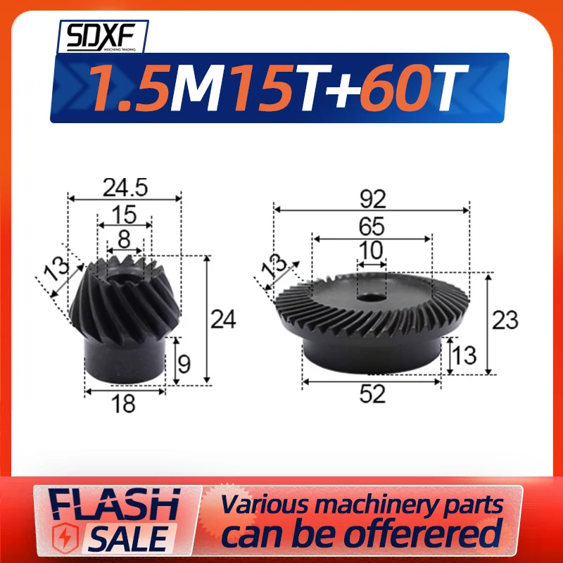 

Two Pieces, Spiral Bevel Gear 1.5M15T+60T, Precision Spiral Bevel Gear, Need To Be Processed and Fixed By Yourself