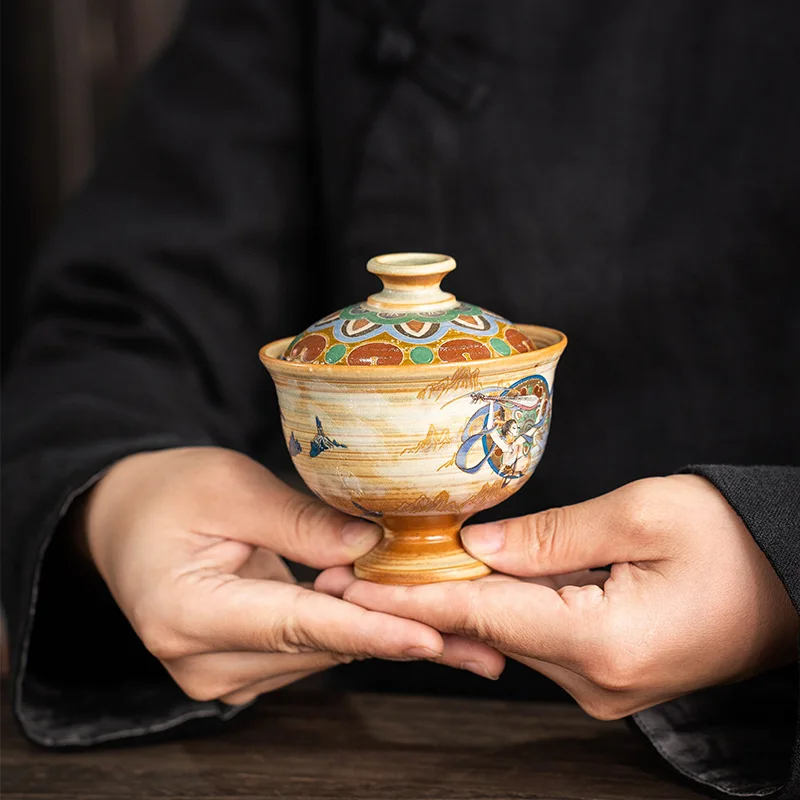 Dunhuang Tureen Single Cup Household Kweichow Moutai Cultural and Creative Kung Fu Tea Set High-End Tea Brewing Bowl Gaiwan