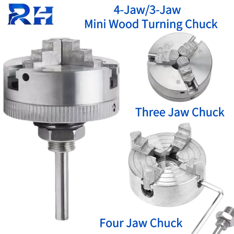 Mini Zinc Alloy 3-Jaw 4-Jaw Chuck Self Centering Woodworking Turning Chuck Optional Clamp Accessory for Mini Metal Lathe