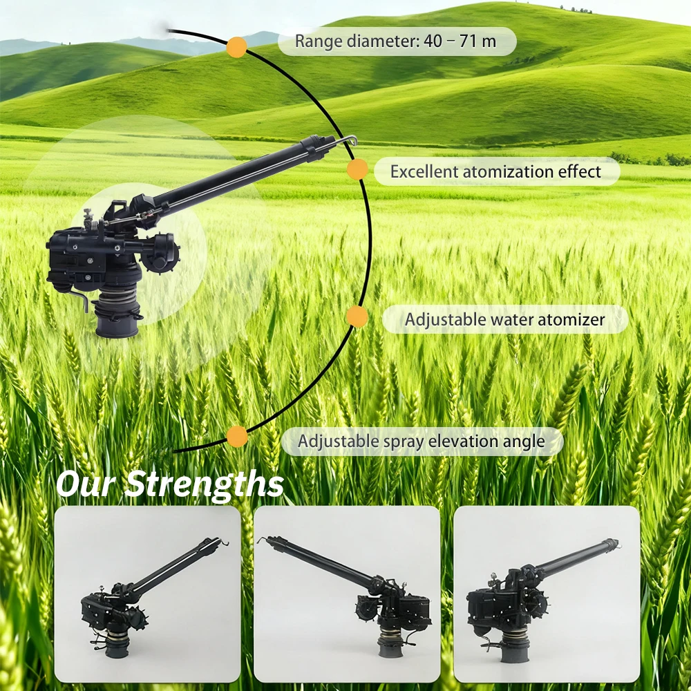 Agricultural Turbine Sprinkler Irrigation Landscape Sprinkler 0-48° Automatic Rotating Adjustable Turbine Spray Gun