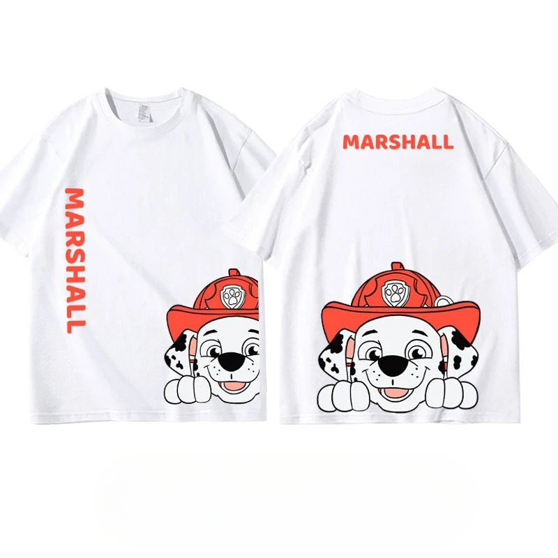 Paw Patrol Rubble TShirt Kids Boys Girls White Cotton Short Sleeve Round Neck Cartoon Dog Front Back Print Casual Summer Tee Top