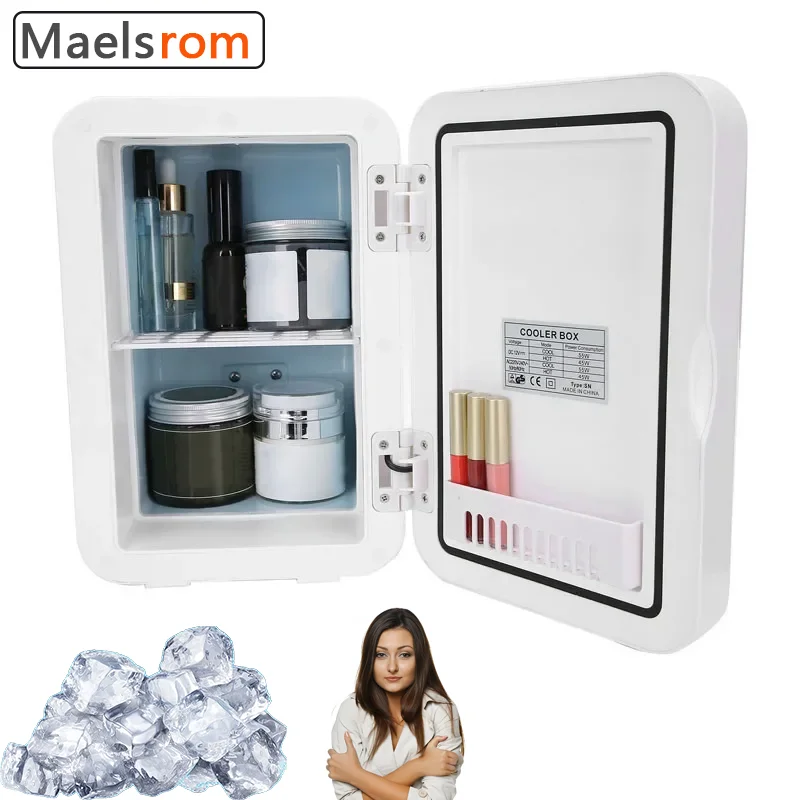 

Mini Fridge Portable Makeup Mirror with 6L 2-in-1 Vanity Table for Cosmetics & Skincare, Compact Cooling Storage for Bedroom,