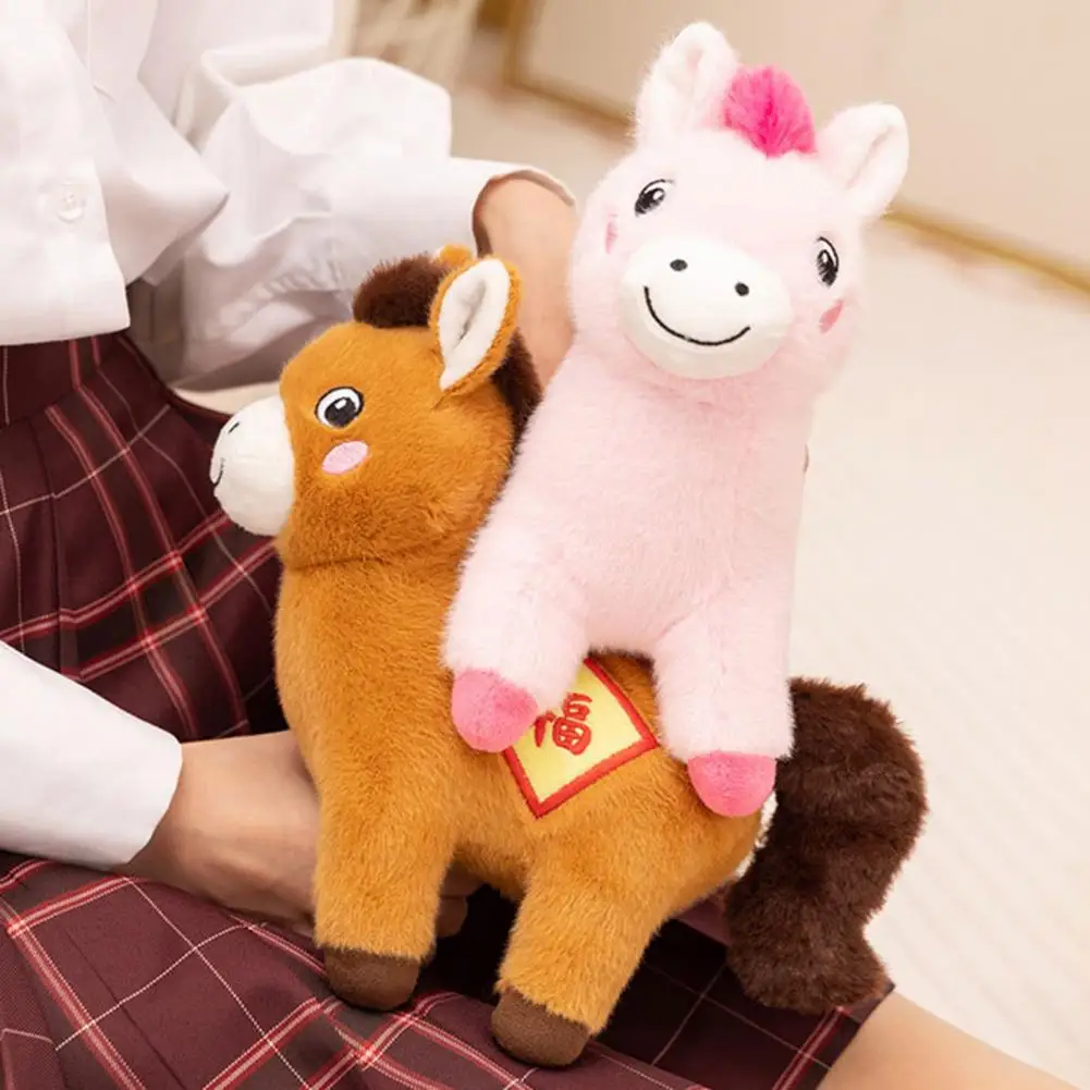 2026 Jaar Staande Foal Pluche Pop Pluizige Staart PP Katoen Pony Knuffels Lange Manen Mooie Cartoon Paard Knuffel Kids gift