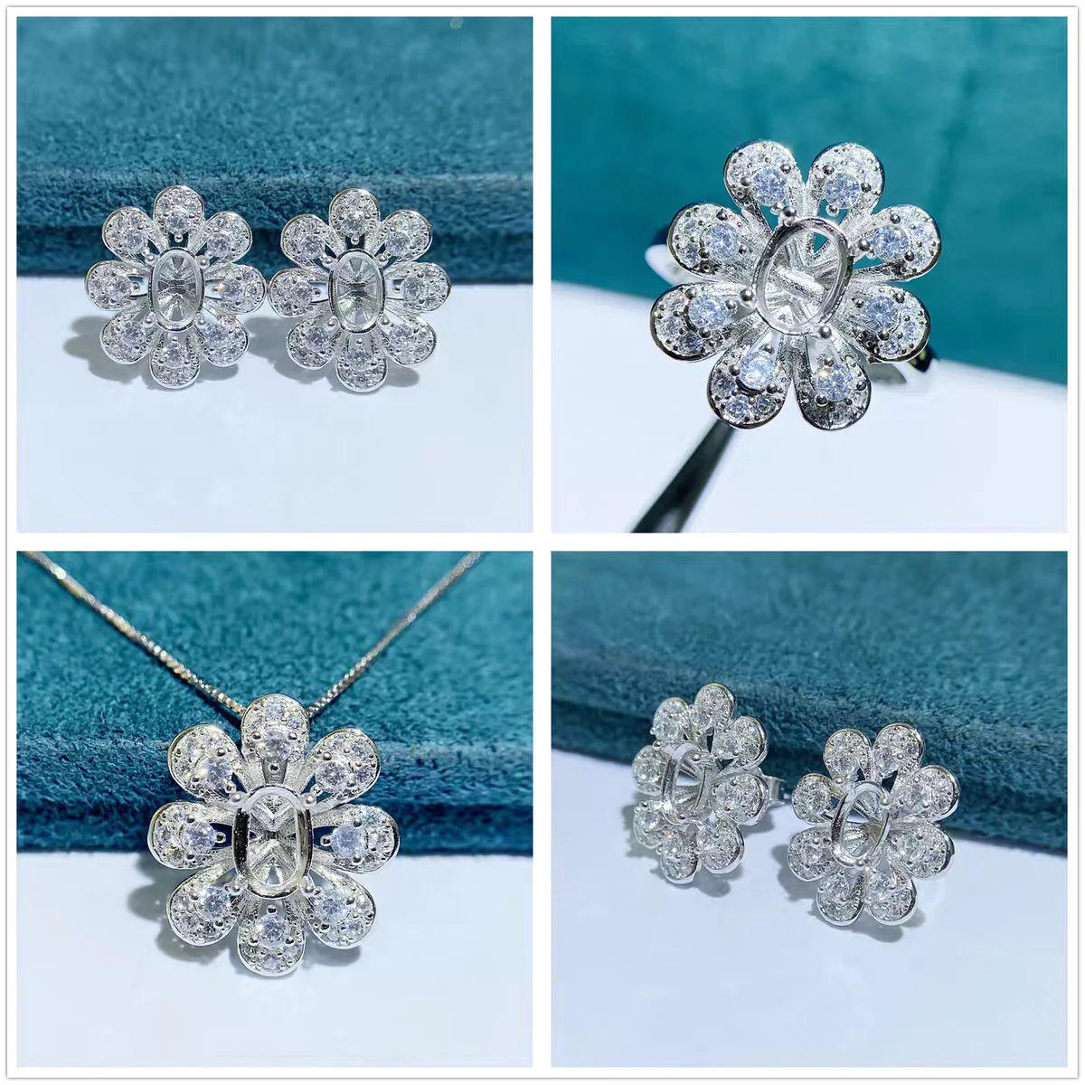 

MeiBaPJ 5mm*7mm Elliptic Stones Jewelry Set Holder Pendant Earrings Ring 3-pieces Suit Fine Wedding Jewelry for Women