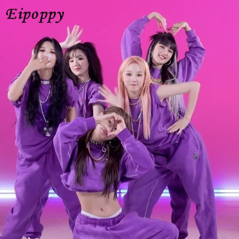 

Kpop girl group Women's Group gidle Jazz dance hiphop performance costume stage suit purple Dress Set YUQI clothing