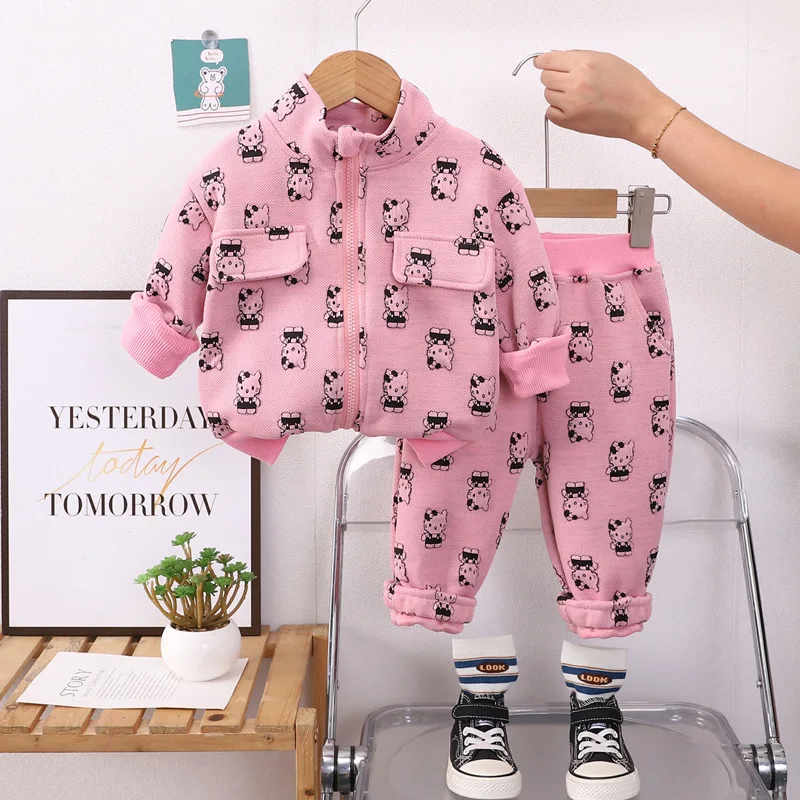 Kids Boutique Clothes Christmas Outfits 2024 Fall  Baby Girl Clothes 1 To 2 Years Cartoon Zipper Jackets and Pants Set for Girls