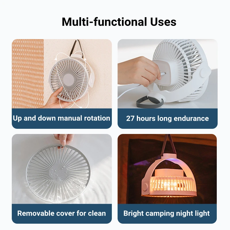 Portable Handheld Mini Fan USB 4000mAh Wireless Desktop Ceiling Air Cooling Fan 4-gear Adjusted Quiet Wind Blowing for Home Tent