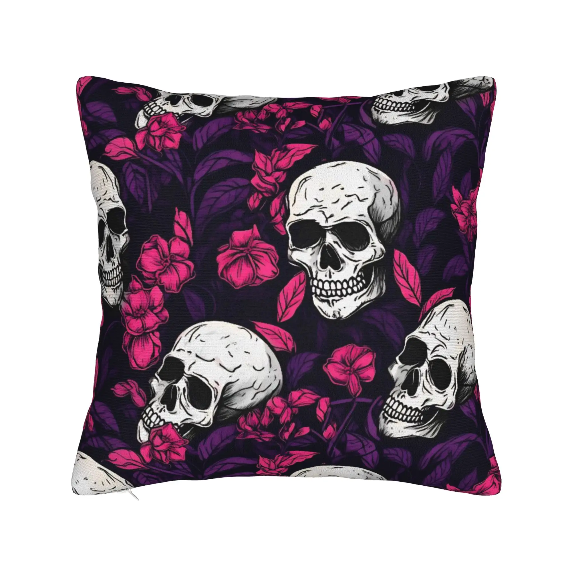 Halloween Skulls And Flowers Gothic Goth Pillowcase Stuff Printed Cushion Cover Gift Throw Pillow Case Cover Home Multiple Sizes