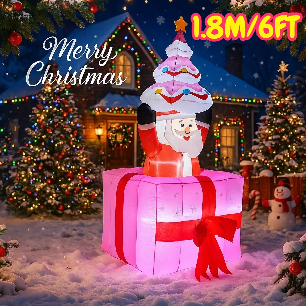 

1.8M/6FT Santa Claus In Gift Box Christmas Decorations Home Inflatable Toys With LED Lights Yard Xmas Ornaments Party Diy Decor