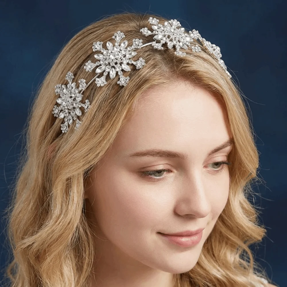 

Luxury Rhinestone Snowflake Hairband Exquisite Elegant Pageant Diadem Headband Vintage Shiny Women Hair Hoop Gifts
