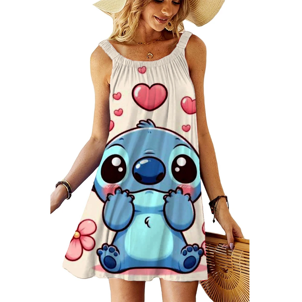 Plus Size Lilo & Stitch Abiti estivi Abiti Donna 2025 Stampa Boho Chic Abito elegante Stitch Donna Sexy Beach Allentato Disney Slin