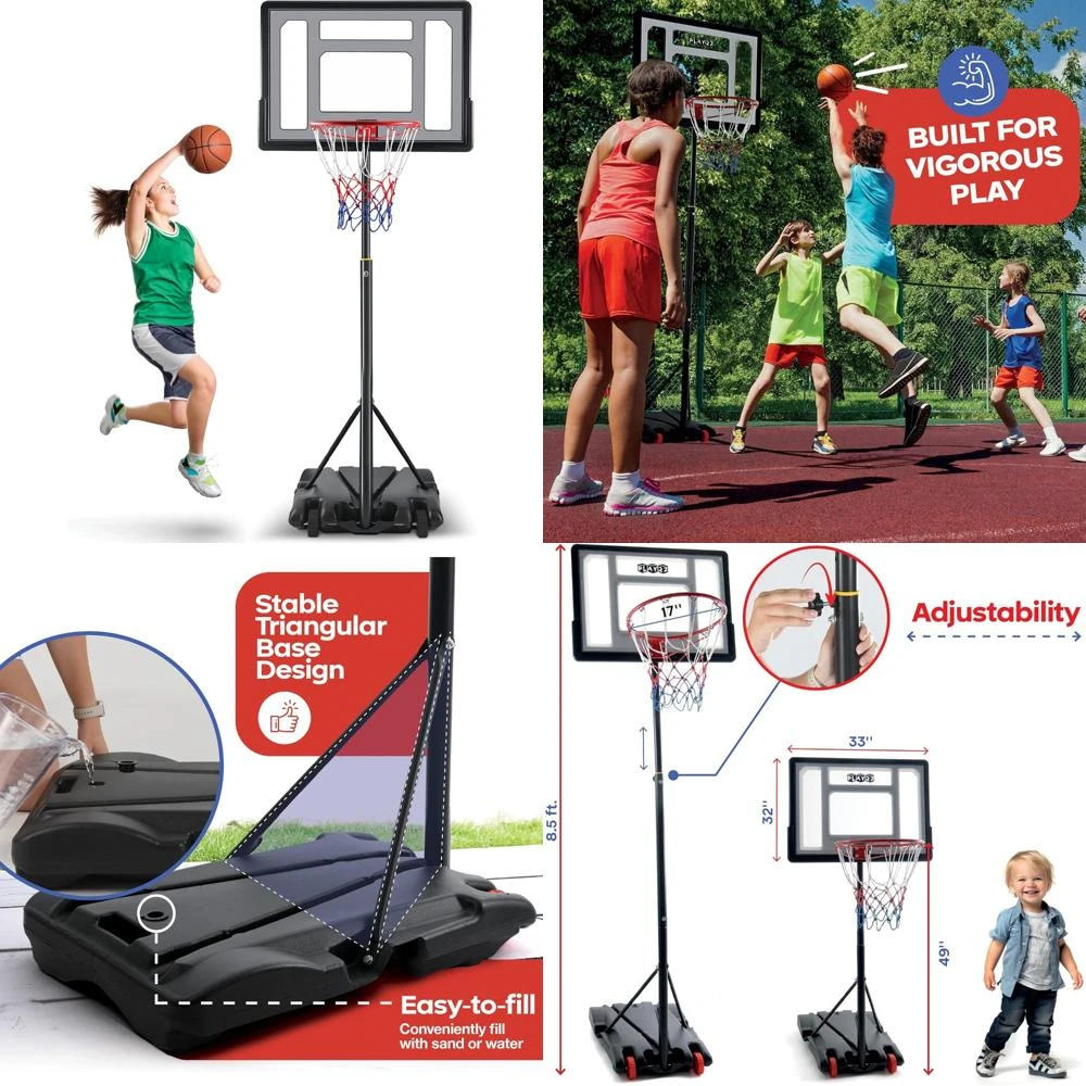 

Portable Adjustable Height Kids Basketball Hoop Outdoor - 33 Inch Backboard, 70-84 Inches for Youth and Teenagers