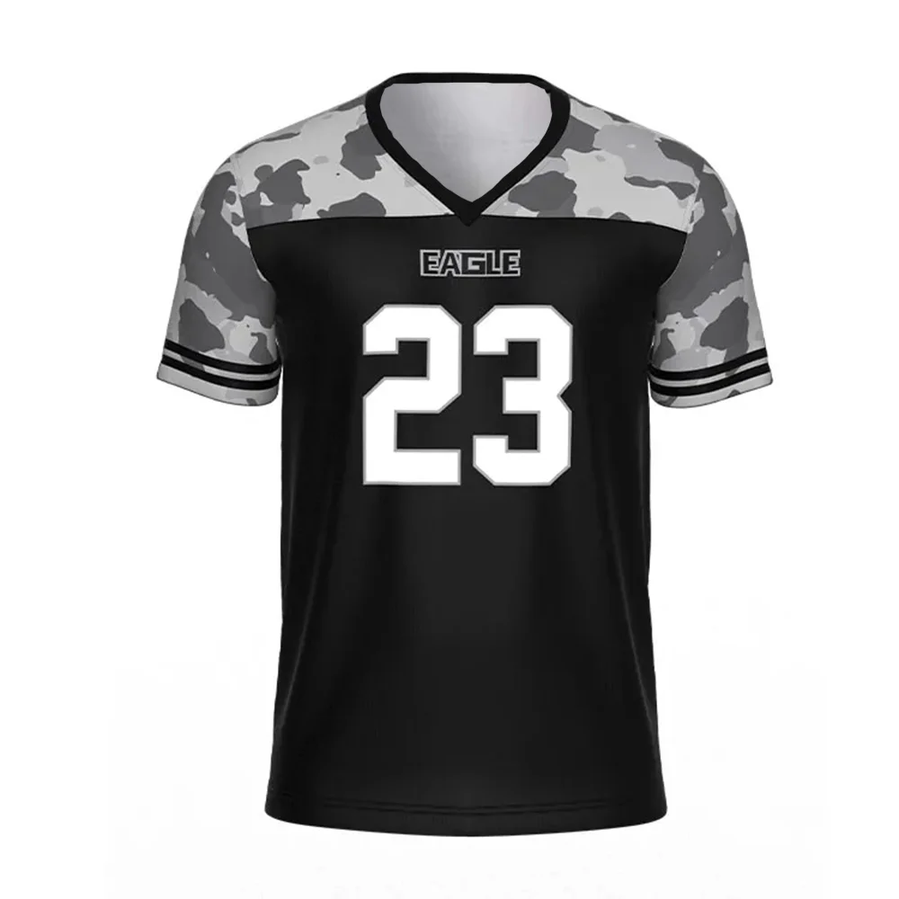 

“BROCK 23 Tactical V-Neck! Matte Camo × Contrast ‘23’ Script—Laser-Cut Ventilation + ‘EAGLE’ Embossed for All’s High-Impact Flai