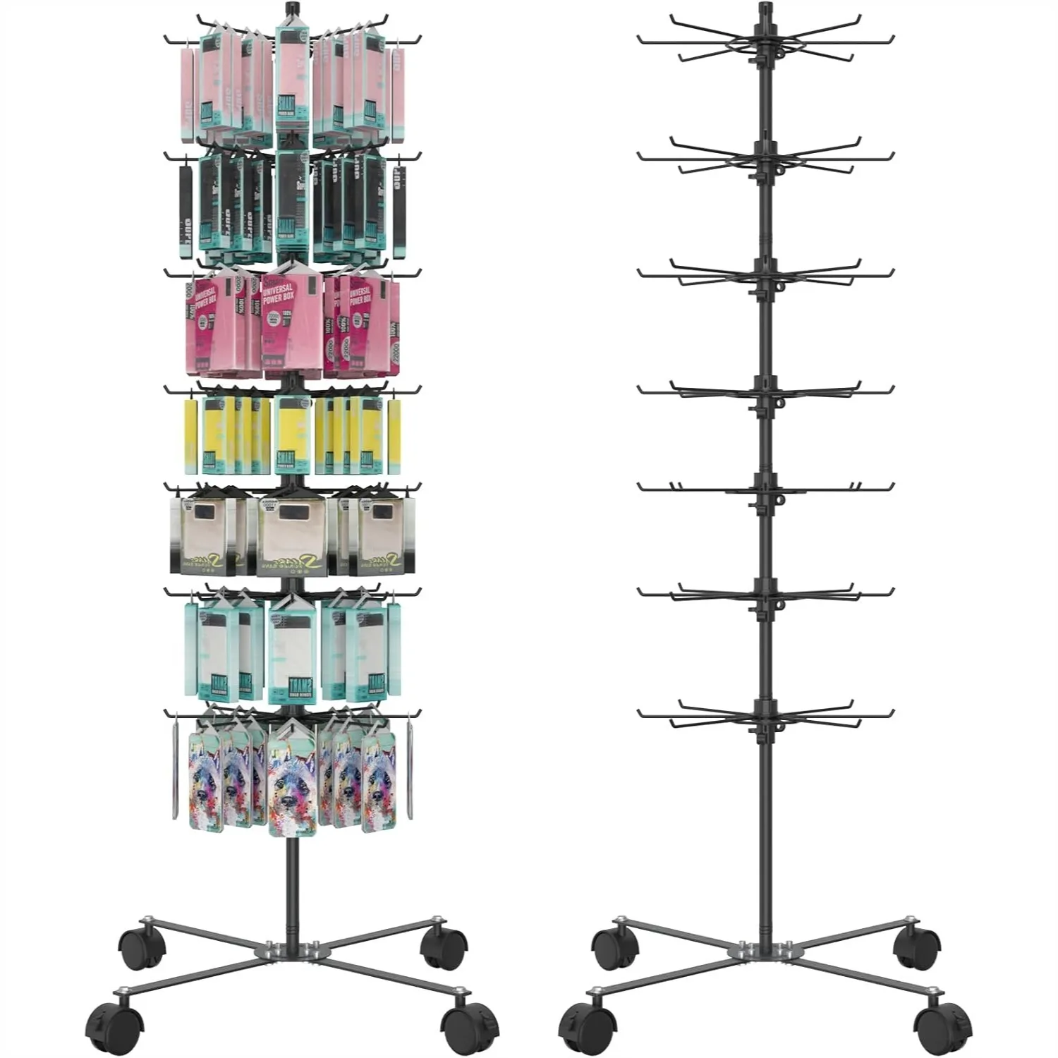 

7-Layer Rotating Jewelry Display Stand, Alloy Steel 360° Spinning Rack with Hooks for Keychains & Retail
