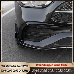 Car Wind Knife For Mercedes Benz W206 S206 C200 C300 C43 AMG 2019-2023+ Front Bumper Lip Spoiler Side Splitter Air Vent Grille