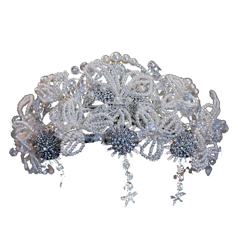 NiuShuya Luxury Handmade Wedding Rhinestone Bride Dress Hair Crown New Frontlet Drop Headpiece Accessories