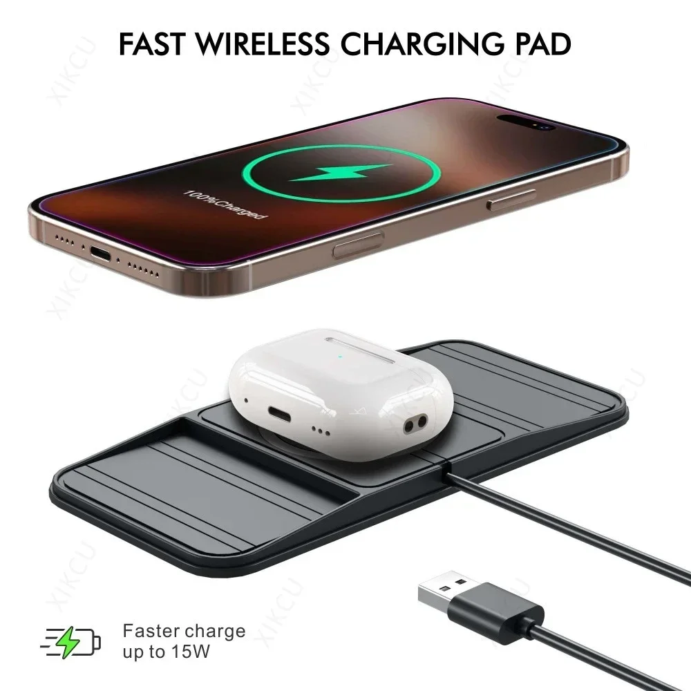 Car Wireless Charger Wireless Charging Pad Car Phone Mount Holder with Built-in USB Cable for iPhone 12-17 Samsung Galaxy