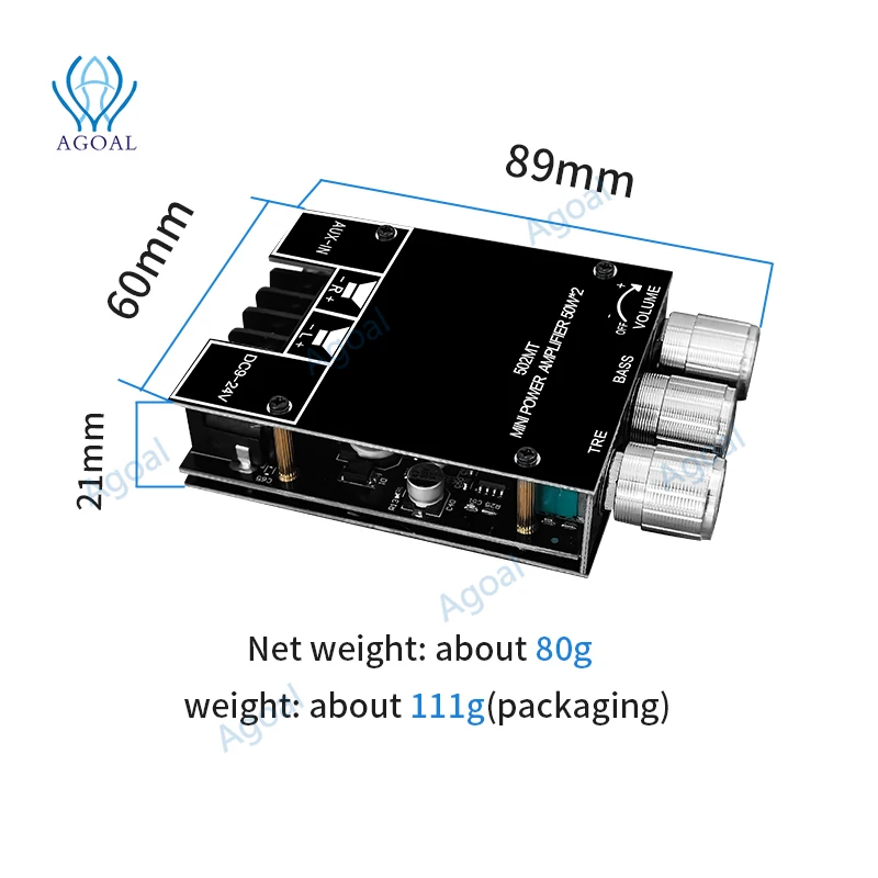 ZK-502MT 2*50W Bluetooth 5.0 Subwoofer Amplifier Board 2.0 Channel High Power Audio Stereo Amplifier Board AUX Bass Treble AMP