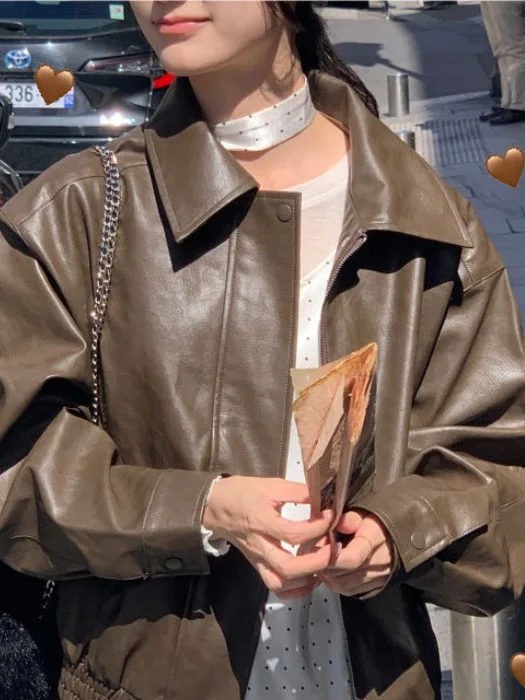 

Женское байкерское кожаное джато в стиле ретро, универсальное длинное пальто Sve Fall Faion, высококачественное пальто из искусственной кожи, шикарное гонконгское пальто