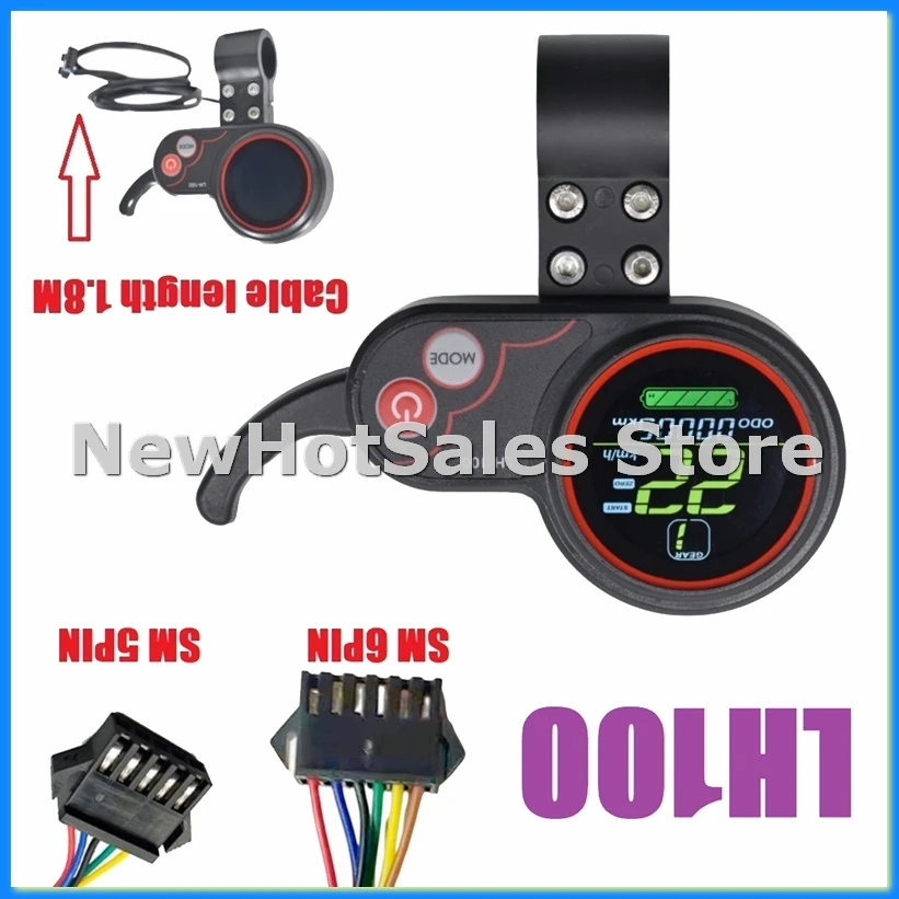 LH100 LCD Display Dashboard 24V-60V Throttle Meter for Electric Scooter/Ebike Speedometer(SM Plug 5PIN)-AT48