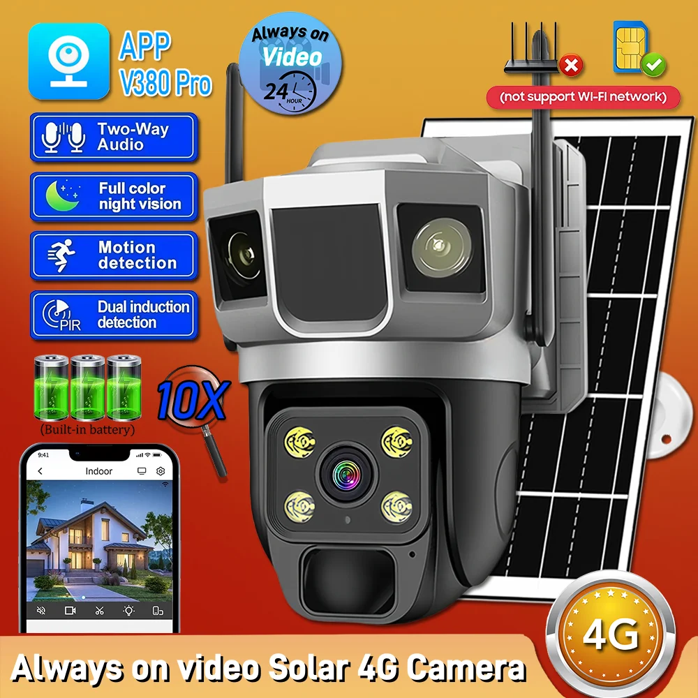 

Solar 4G Camera 5MP 24h Always On Video PTZ Security Monitor Outdoor Waterproof Colour Night Vision Camera with Built-in Battery