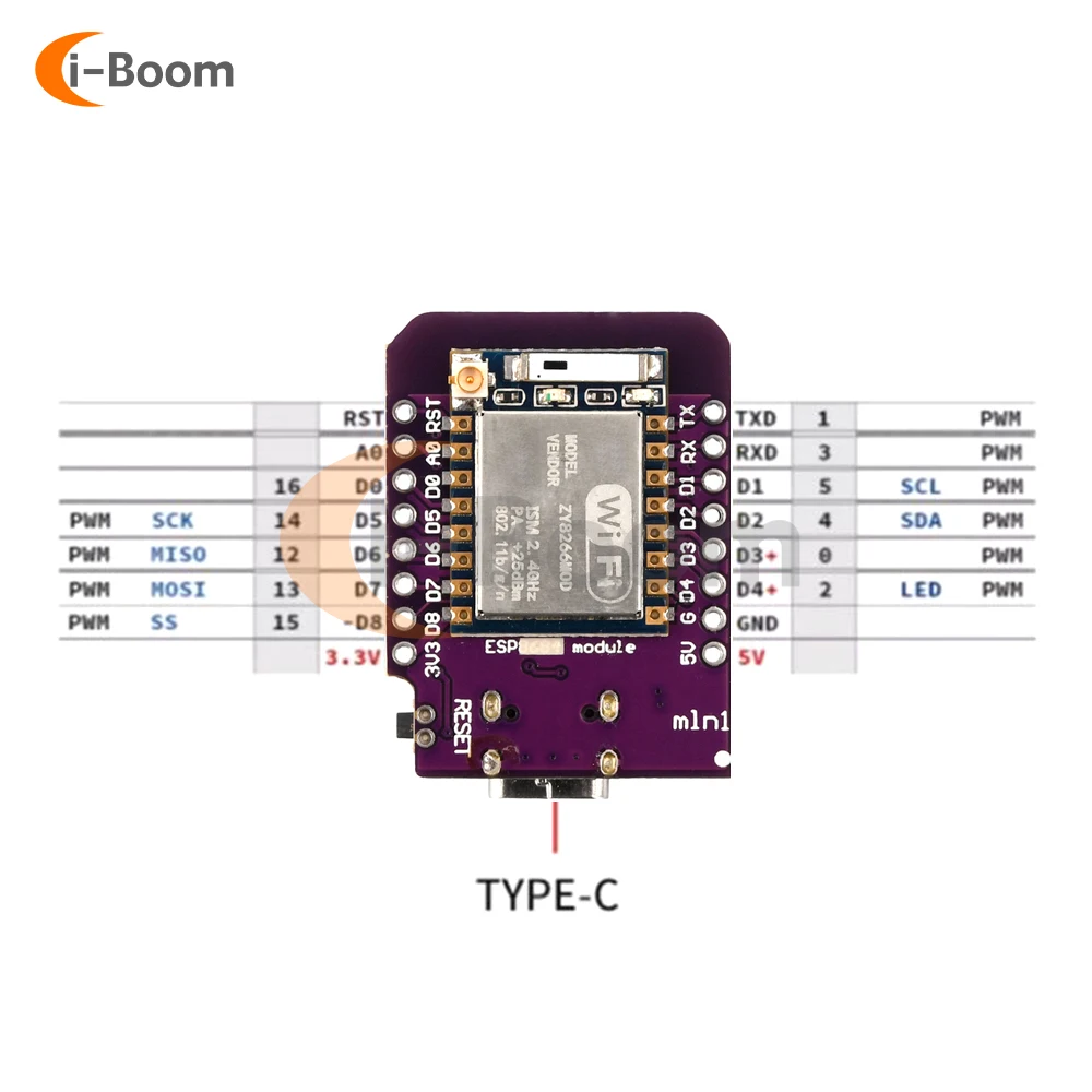 D1 MINI ESP8266 WIFI Development Board ESP-07 ESP-07S CH340C WIFI Development Module TYPE-C interfejs USB 3.3V z pinami