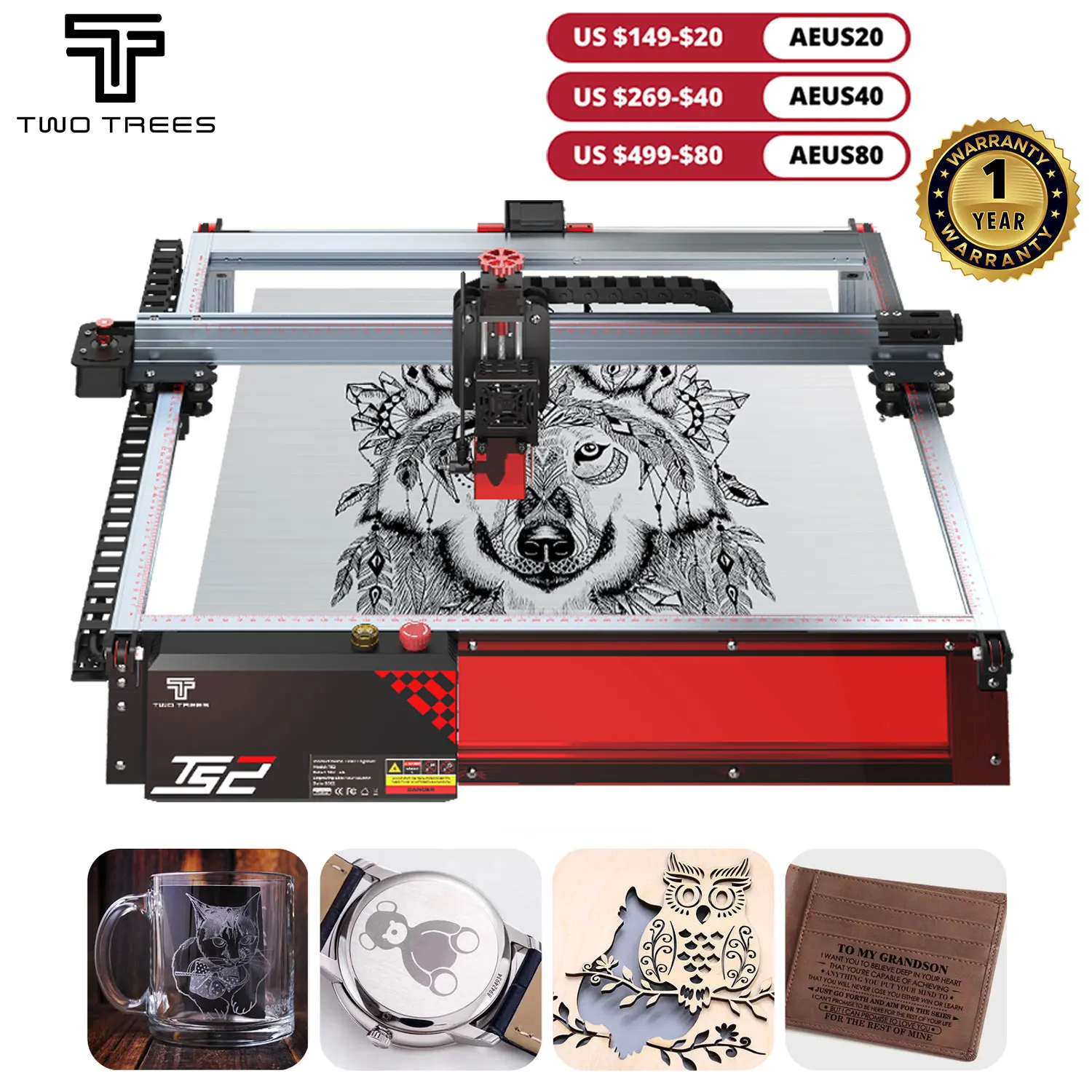 

TwoTrees TS2 Powerful Laser 80W Laser Engraver with WiFi Offline Control CNC Metal Laser Engraving Machine with Limit Switch