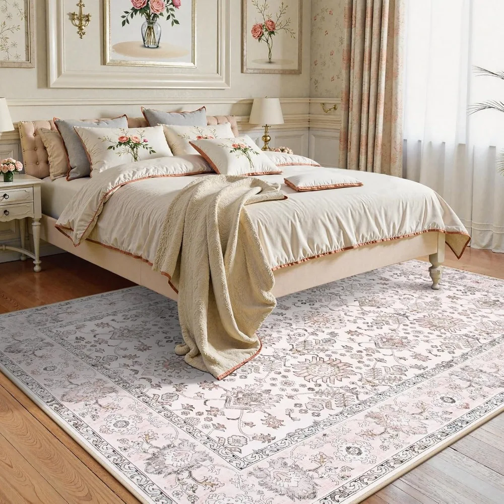 

Коврики для спальни в стиле бохо 8x10, нескользящие, моющиеся розовые коврики для спальни для девочек, ультратонкие, винтажные большие коверы для гостиной, столовой Ro