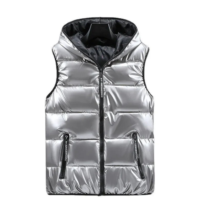 2023 Winter Hooded Vests Women Cotton Padded Sleeveless Parkas Coat Jacket Casual Mens Waterproof Warm Puffer Vests Plus Size