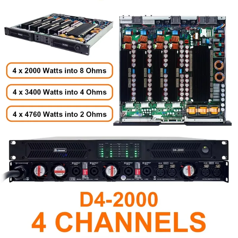 

D4-2000 audio equipment 1u 4 channel 2000 watt professional amplifier audio system