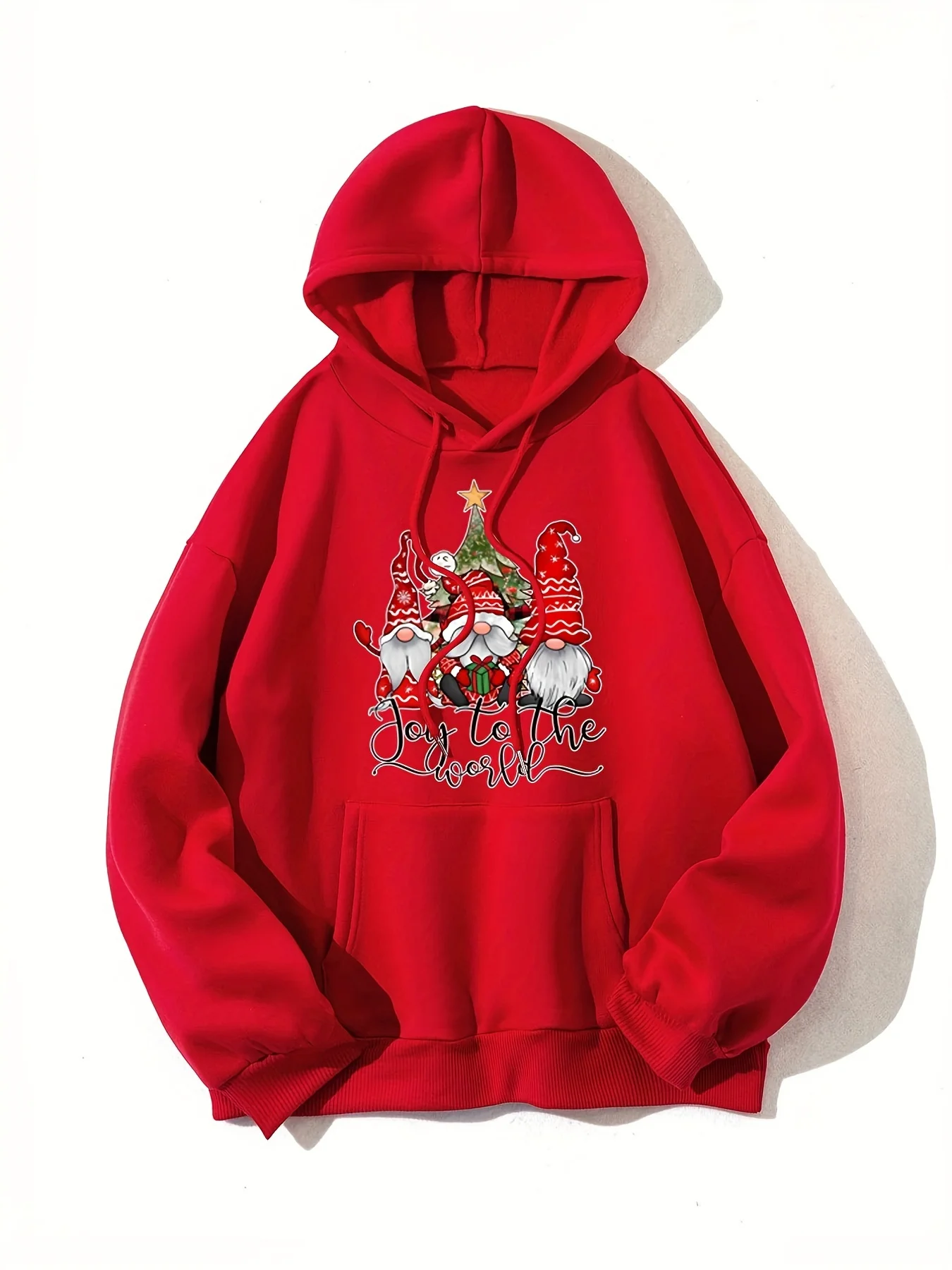 Christmas casual sports shirt, women's with Christmas hat and letter-print long-sleeved drawstring hooded sweater, with large po