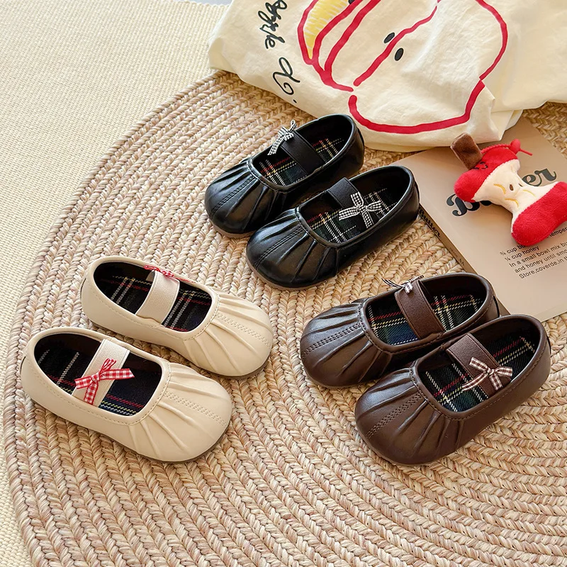 

2025 Spring Autumn New Children Leather Shoes for Girls Fashion Korean Style Soft Bottom Anti-slippery Versatile Princess Shoes