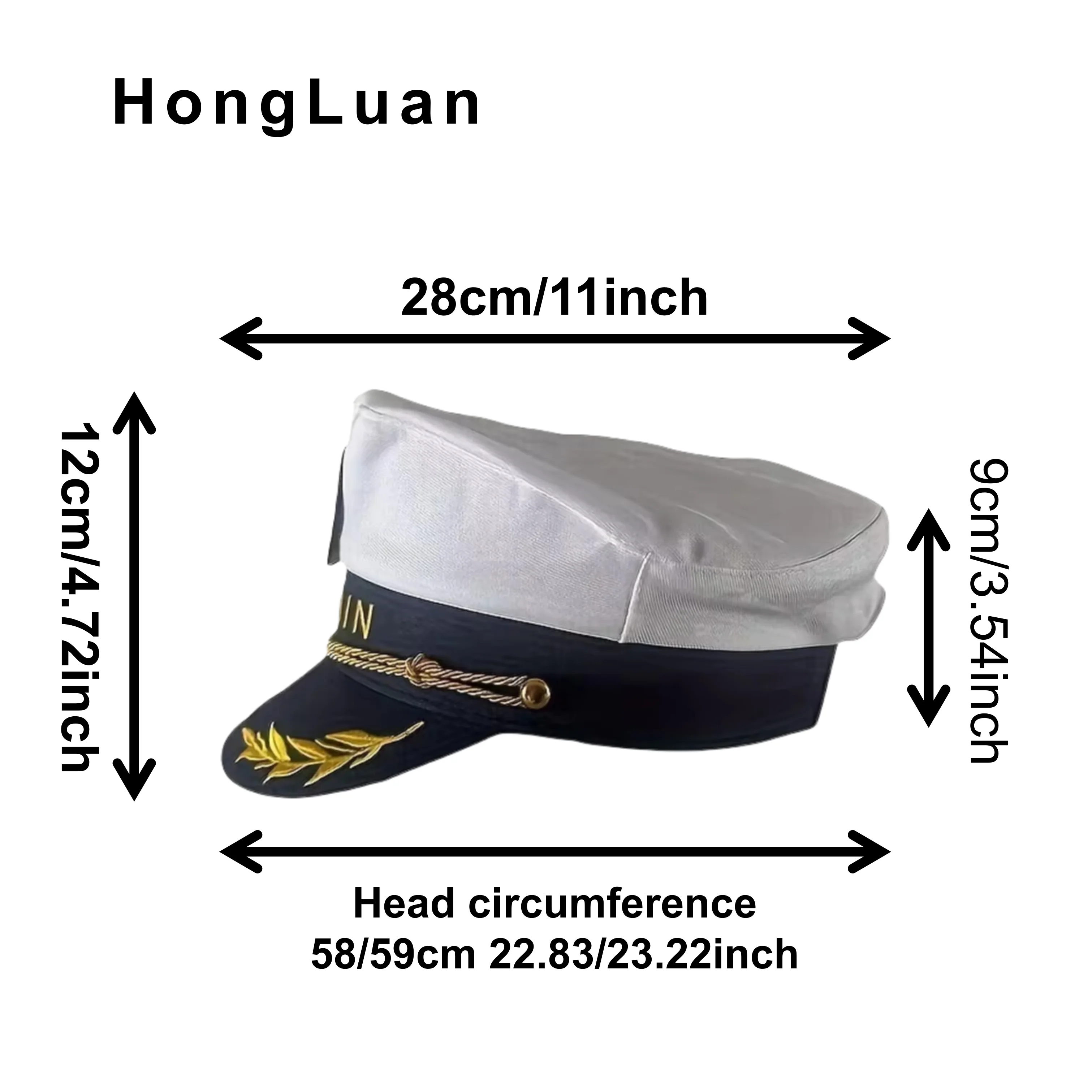 HongLuan Cruise Party Music Festivals Woman Captain Hat - Solid Color Military Cap with Badge & Letter Embroidery Hats for Beach