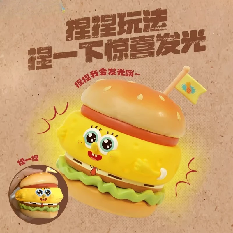 

SpongeBob Burger Stack Series Blind Box Press-to-Light Toy Figurine Gift Cute Cartoon Desktop Decoration