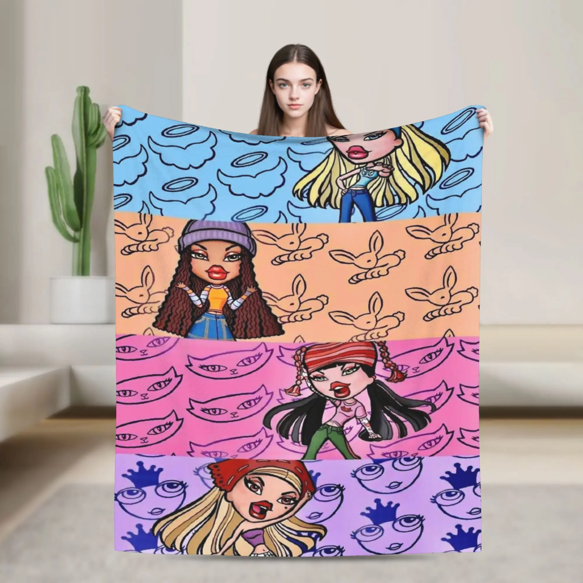 

Плюшевое одеяло Bratz Artworks, забавное одеяло для дивана, постельные принадлежности, гостиная, покрывало 150*125 см