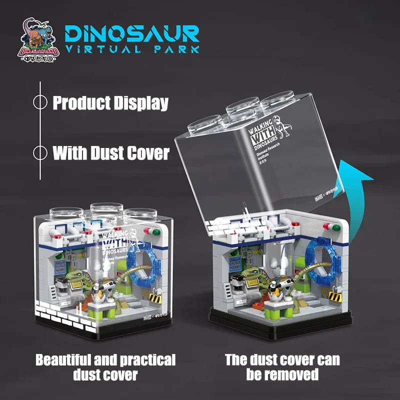 Jurassic Dinosaur World MOC Dino Park Mini Size Building Blocks Sets With Dust Cover Dino Research Institute Bricks Toys Gifts