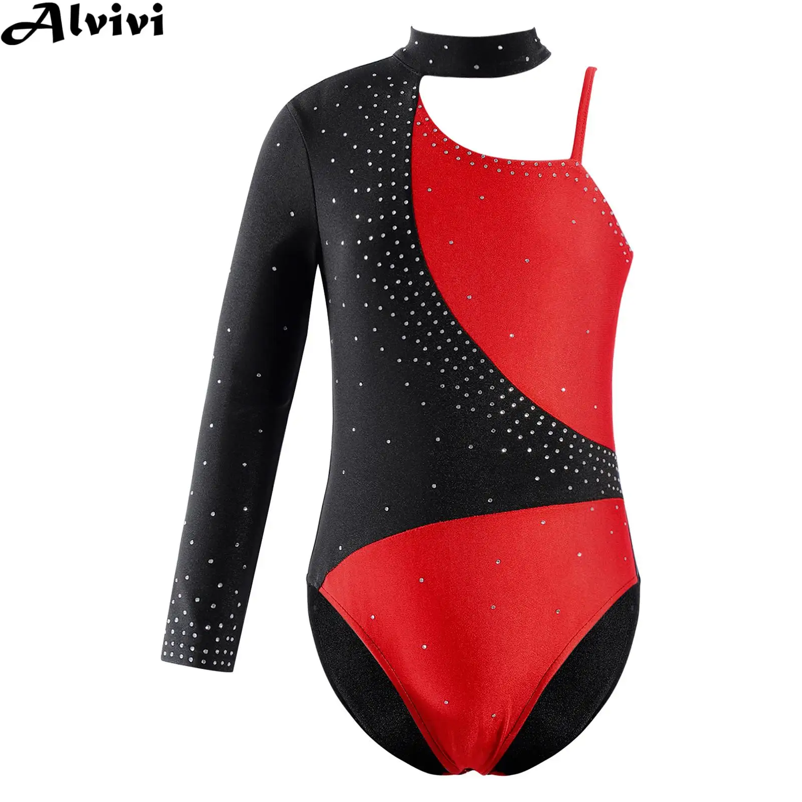 

Kids Girls Ballet Dance Gymnastics Leotard Figure Skating Yoga Acrobatics Dancewear Single Long Sleeve Shiny Rhinestone Bodysuit