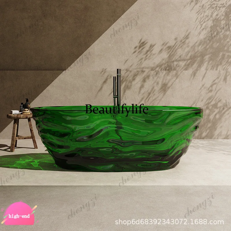 R134 Transparent crystal resin bathtub high-definition color water ripple integrated molding freestanding artificial stone batht
