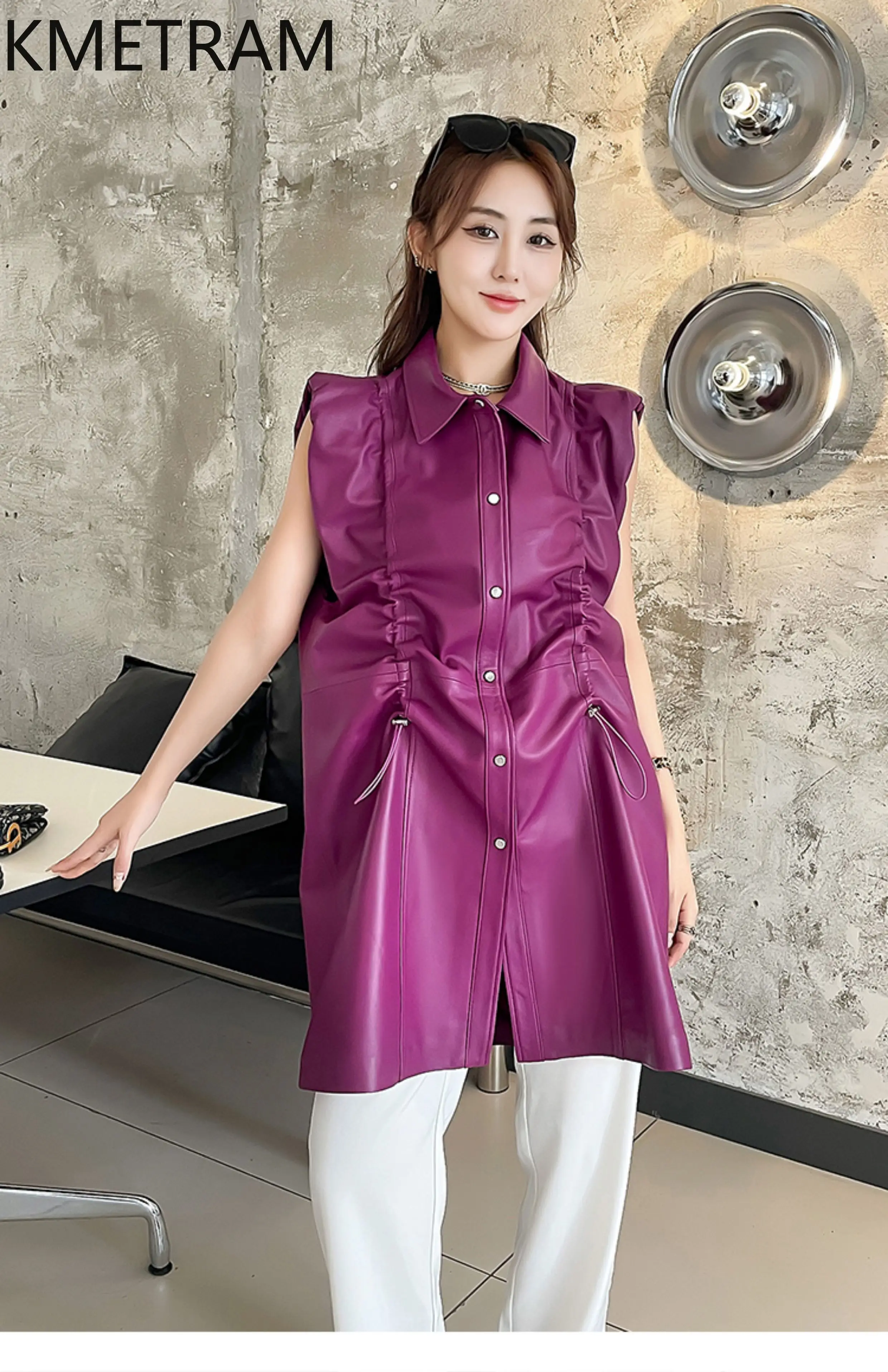 100% Top Layer of Sheepskin Jacket Woman Mid Length Sleeveless Genuine Leather Vest New in Coats Fall Clothes 2025 Women 정품급