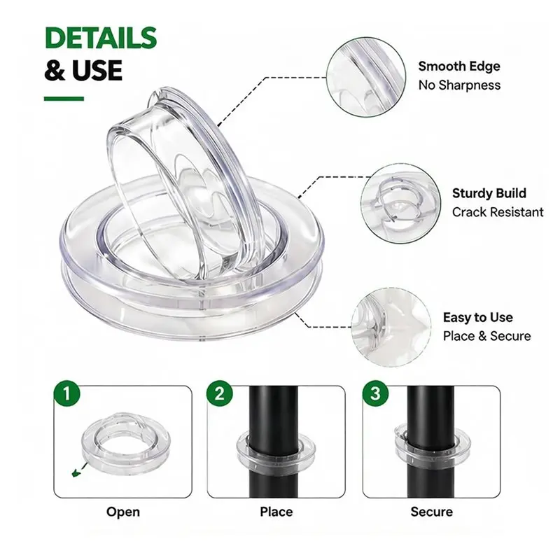 ABGE-Clear 4-Pack Patio Table Umbrella Hole Ring With Plug Cap Cover Set For Outdoor Garden, Deck, Yard Umbrella Stand Parts