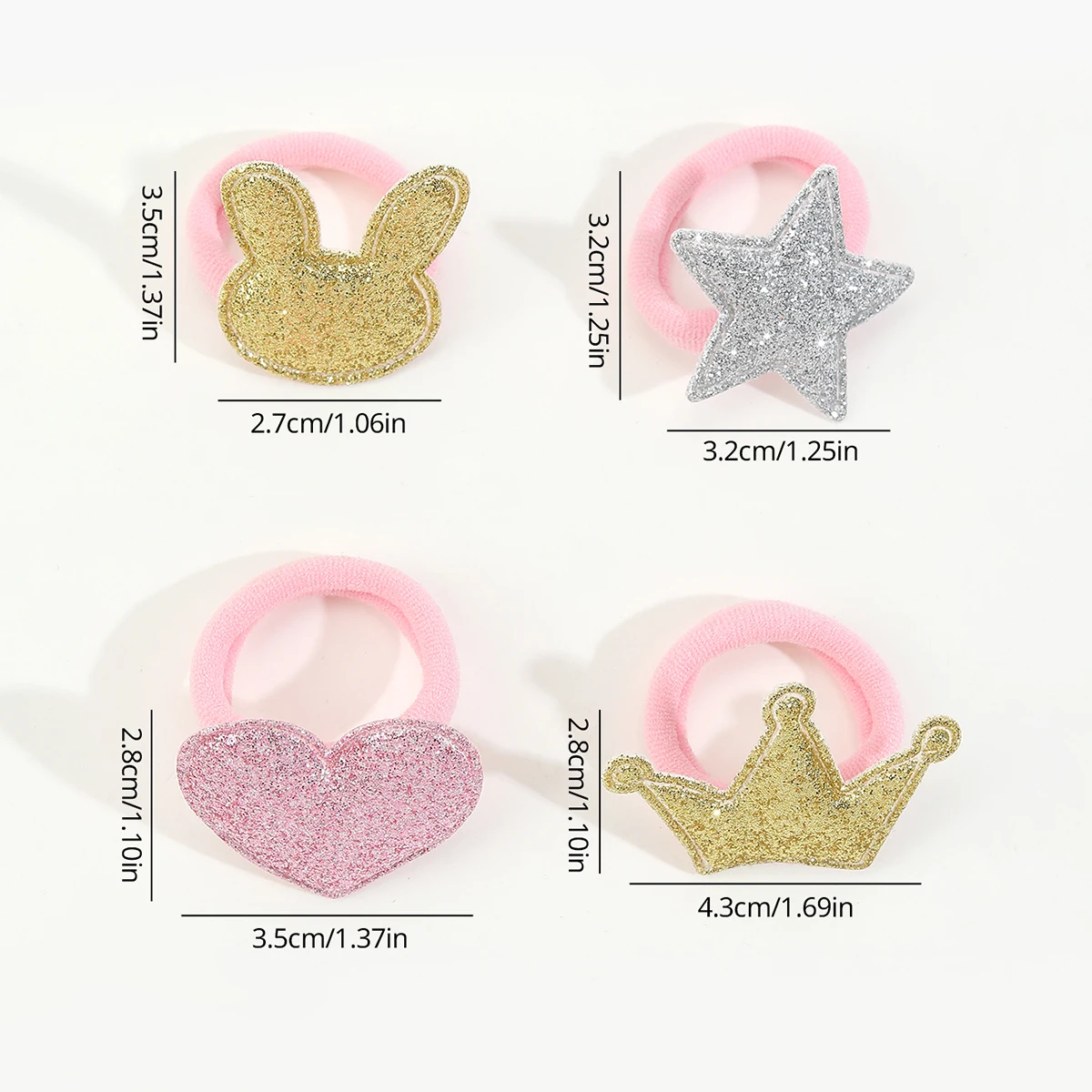 12Pcs/Set Girls Cartoon Elastic Hair Ties Sweet Glitter Star Crown Mini Hair Ropes Cute Hair Accessories for Kids Headwear