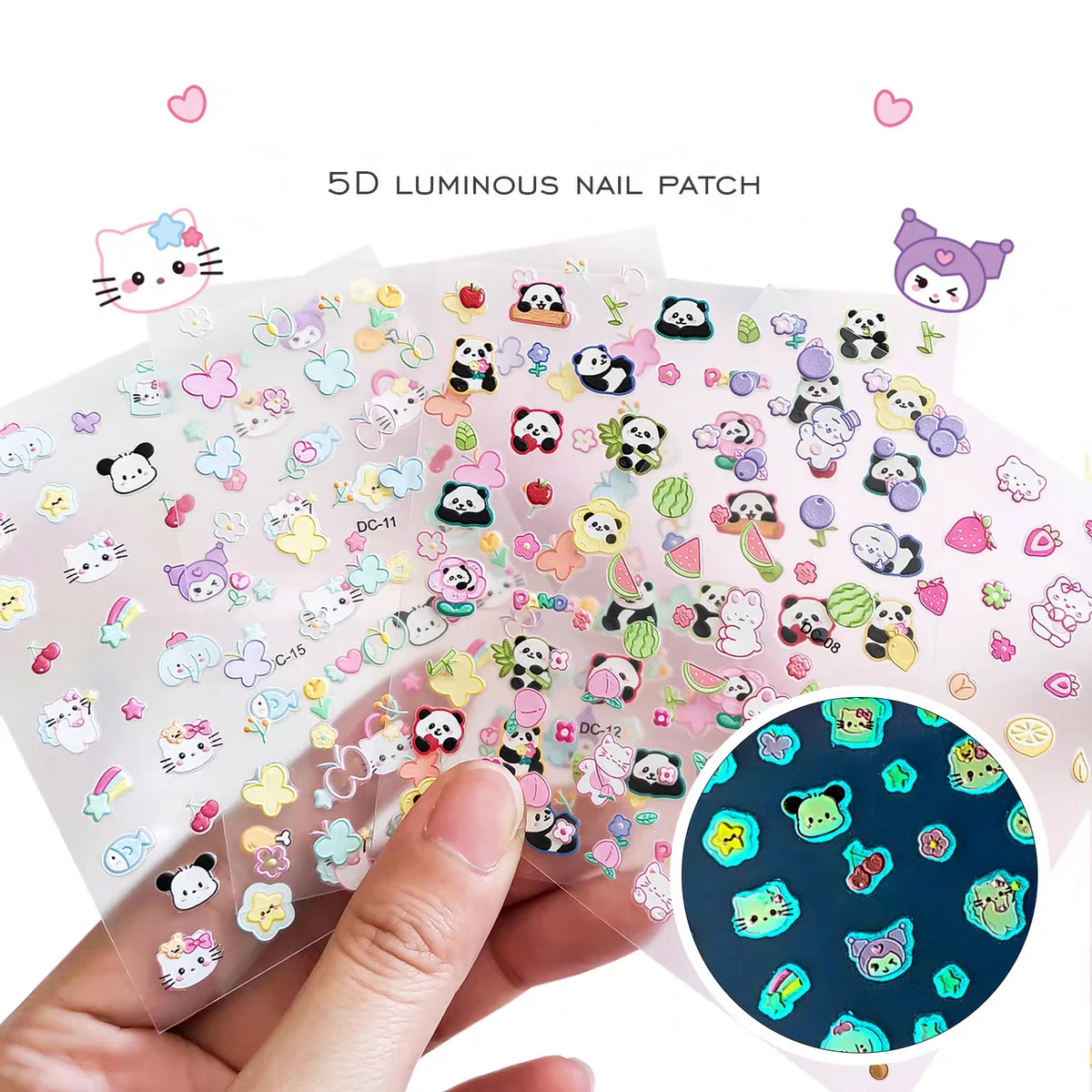 30Pcs Luminous Nail Art Sticker Glow In The Dark Colorful Rabbit Children Decals 3D  DIY Nails Accessorie